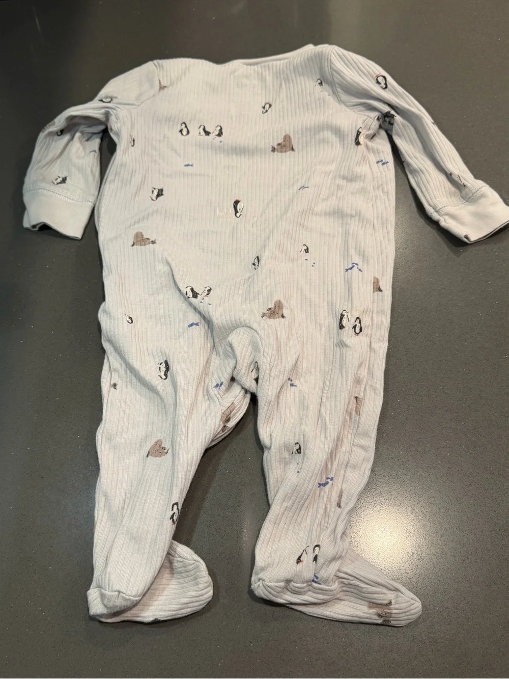 Carter's Light Blue Penguin & Bear Ribbed Footed Pajamas